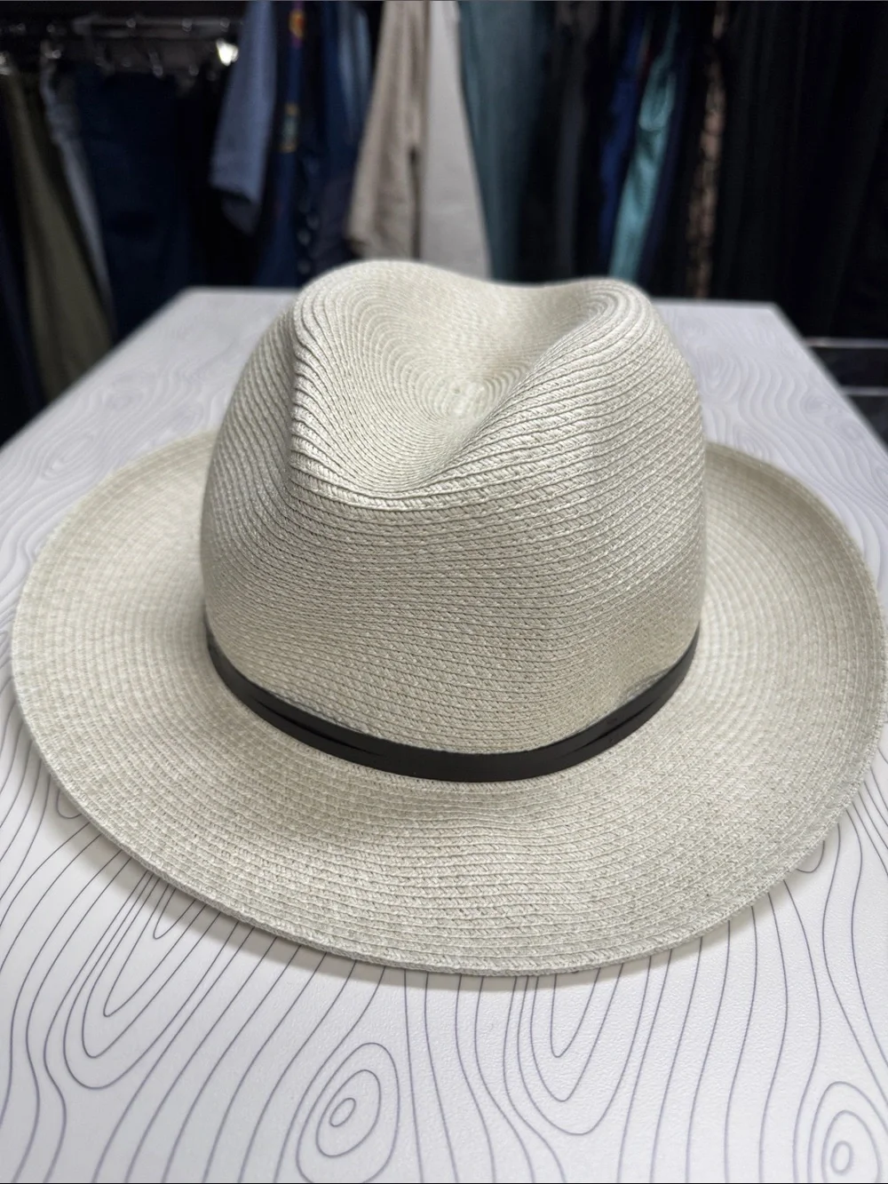 Hat - Cream with Brown Band - foldable, from France NWOT